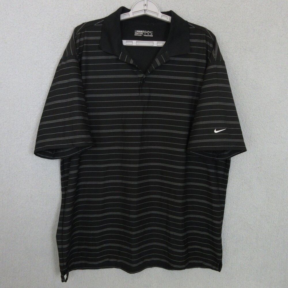 Nike Golf Polo Mens XL Black Striped Short Sleeve Dri FIT Moisture Wicking